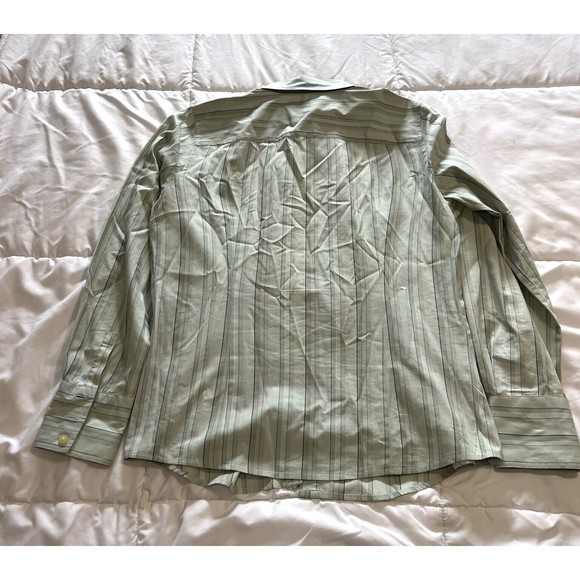 Old Navy Women's Blouse Sage Green Striped Long Sleeve Button Up Ruffle Size M - Picture 8 of 11